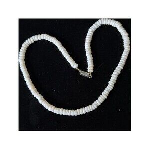 White Heishi Disc Bead Necklace, Barrel Clasp, 15"